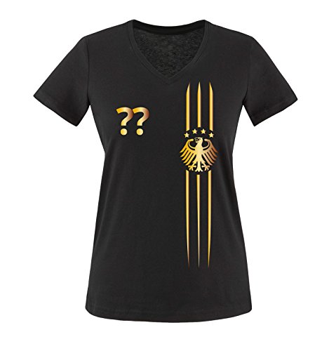 Trikot - MOTIV1 - DE - WUNSCHDRUCK - Damen V-Neck T-Shirt - Schwarz/Gold Gr. XXL von Comedy Shirts