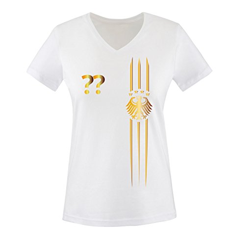 Trikot - MOTIV1 - DE - WUNSCHDRUCK - Damen V-Neck T-Shirt - Weiss/Gold Gr. XXL von Comedy Shirts