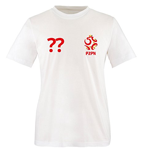 Trikot - PO - WUNSCHDRUCK - Kinder T-Shirt - Weiss/Rot-Gold Gr. 98-104 von Comedy Shirts