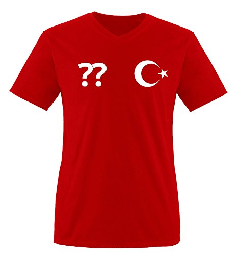 Trikot - TÜR - WUNSCHDRUCK - Herren V-Neck T-Shirt - Rot/Weiss Gr. M von Comedy Shirts