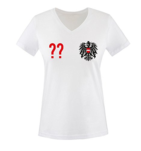 Trikot - at - WUNSCHDRUCK - Damen V-Neck T-Shirt - Weiss/Rot-Schwarz Gr. M von Comedy Shirts