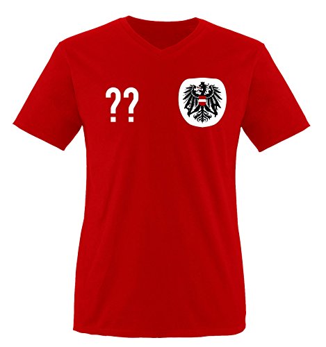 Trikot - at - WUNSCHDRUCK - Herren V-Neck T-Shirt - Rot/Weiss-Schwarz Gr. L von Comedy Shirts