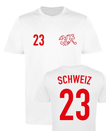 WM EM Trikot - Schweiz 23 - Herren T-Shirt - Weiss/Rot Gr. S von Comedy Shirts