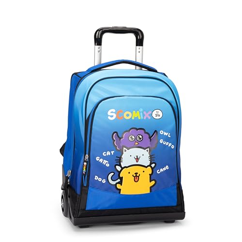 Comix SComix by Sio Schulrucksack, Trolley, mit verstellbarem Griff, gepolsterte und verstellbare Schultergurte, austauschbare 90-mm-Rollen, vorgeformter Boden, wasserdicht, 36 x 47 x 23 cm, 33 l, von Comix