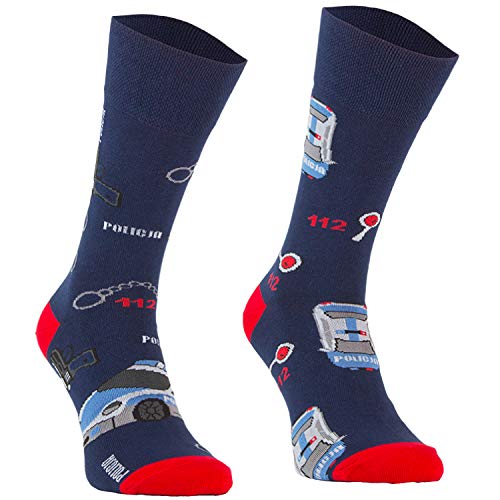 Comodo 3 Paar Socken Herren | lustige Bunte unterschiedliche Herrensocken | Funny Socks | Baumwollsocken für Männer | SM1, 021 Polizei, 43-46 von Comodo