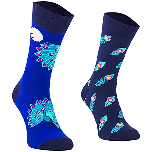 Comodo - 3 Paar lustige Socken Unisex, Bunte Funny Socks für Damen, Herren und Kinder aus Baumwolle mit verschiedenen Mustern und Motiven, Farbe:001. | 3 Paar | Pfau, Größen:35-38 von Comodo