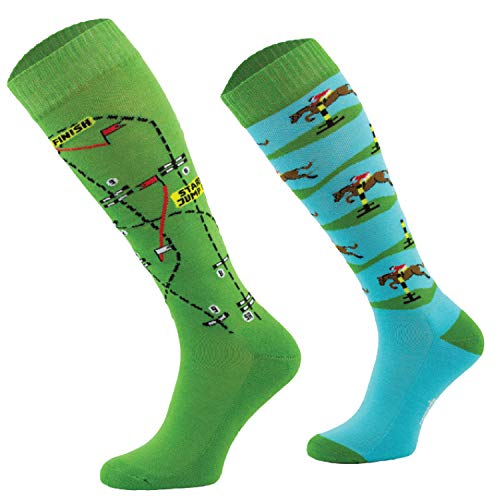 Comodo 3 Paar lustige Socken für Damen & Teenager | Reitsocken lustig mit Muster | unterschiedliche Reitstrümpfe Mädchen | Reiten | Reiter | Pferdesport | SJBW, 007 Springreiten, Gr. 35-38 von Comodo