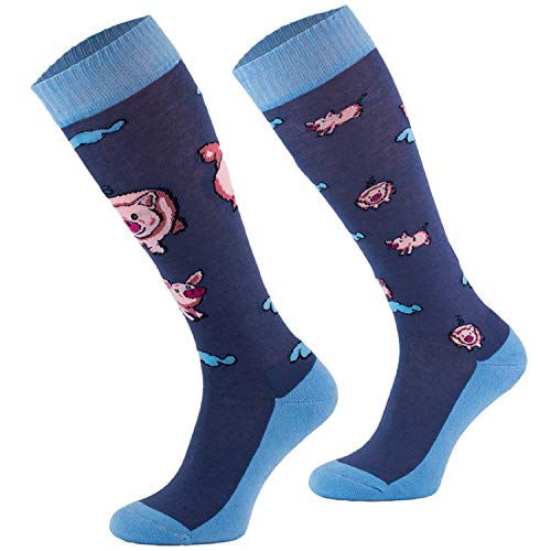 Comodo 3 Paar lustige Tier Socken witzig für Mädchen & Jungen | unterschiedliche Tiersocken Geschenk | Kniestrümpfe bunt Jungs | Reitsocken lustig mit Muster | SJBW, 022 Schweine, Gr. 35-38 von Comodo