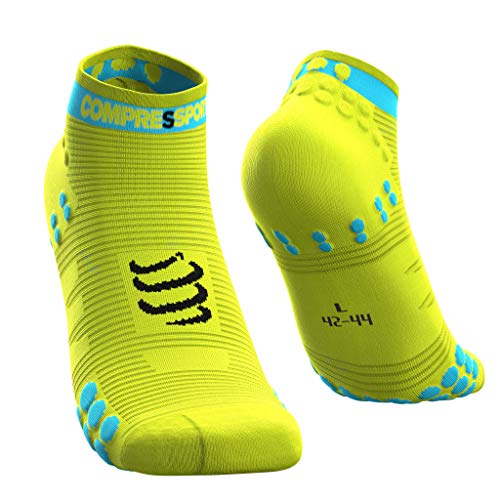 Compressport Herren V3 Sock Low Flou Yellow Laufsocke Tief, Neongelb, T2 von COMPRESSPORT