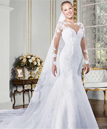 CongMing-huajia Brautkleid Große Frauen Langarm V-Ausschnitt Spitze Applique Kleid Weiß White 32 von CongMing-huajia