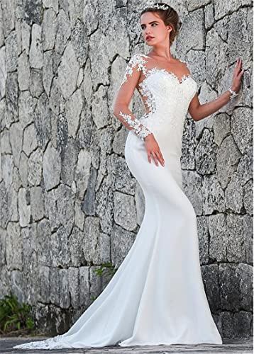 CongMing-huajia Hochzeitskleid Langes Hochzeitskleid Weiß V-Ausschnitt Romantisch Lang Elegant Französisch Fischschwanz Kleid White 36 von CongMing-huajia