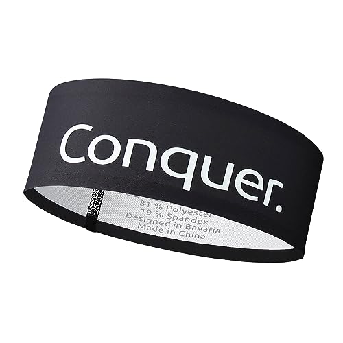 Conquer. Headband | Dehnbares Stirnband, Schweißband für Männer und Frauen für Running, Sport, Fitness, Yoga (Kleines Logo) von Conquer.