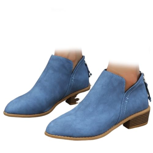 Conquerory Orthopädische Stiefeletten Mit Retro-Absatz Für Damen,Stiefel Mit Fußgewölbeunterstützung,Stiefeletten Mit Niedrigem Absatz,spitzer Spitze Und Reißverschluss Hinten (Blau,39) von Conquerory
