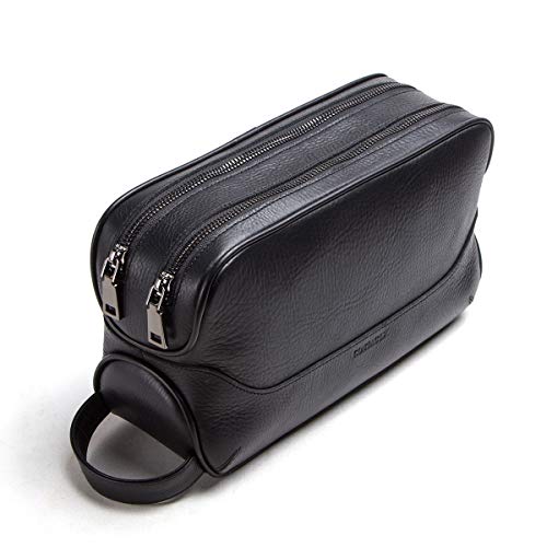 Contacts Echtes Leder Doppel Reißverschluss Toilettenbeutel Herren Dopp Kit Reiseflaschen (Schwarz 3) von Contacts