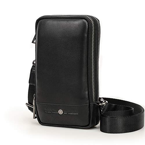 Contacts Männer Leder Kleine Messenger Gürteltasche Waist Pouch Wallet für Handy (Schwarz2) von Contacts