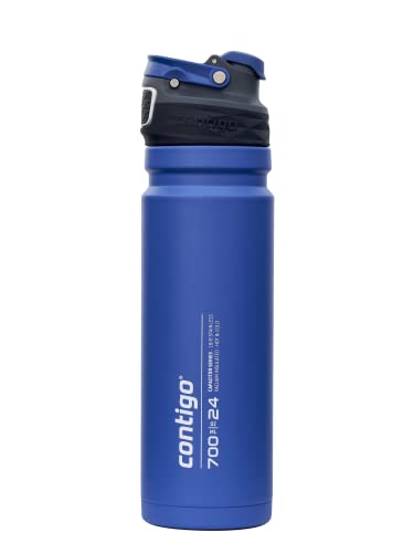 Contigo Free Flow Edelstahl-Trinkflasche, 100% auslaufsicher, große BPA-freie isolierte Thermo-Wasserflasche, hält Getränke bis zu 29 Stunden kalt, Premium Outdoor Iso-Sportflasche, 700 ml von Contigo