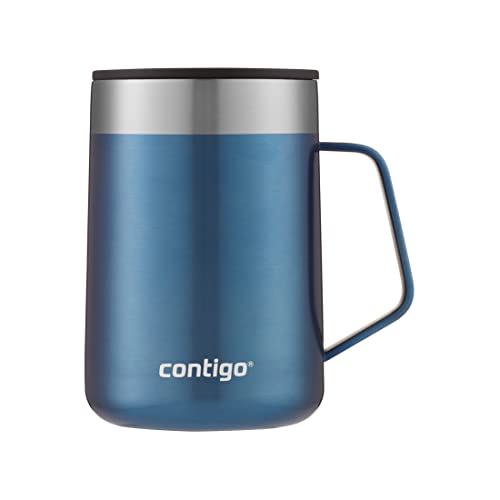 Contigo Streeterville Desk Mug, isolierter Thermobecher mit Henkel aus Edelstahl, Coffee to go Becher Deckel, hält Kaffee und Tee bis zu 5 Stunden warm, ideal fürs Büro Zuhause, 420 ml, Blue von Contigo