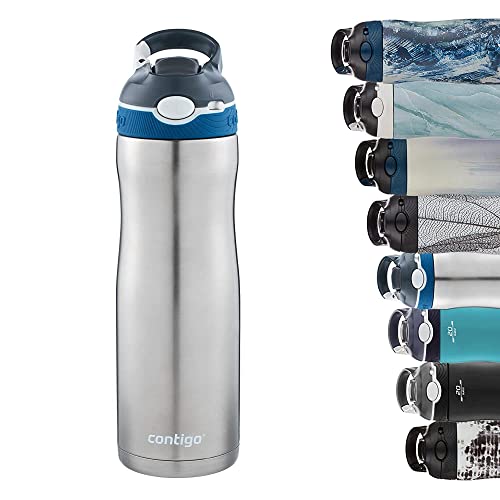 Contigo Trinkflasche Ashland Chill Autospout mit Strohhalm, Edelstahl Wasserflasche, auslaufsicher, Isolierflasche für Sport, Fahrrad, Wandern, 590 ml, Monaco von Contigo