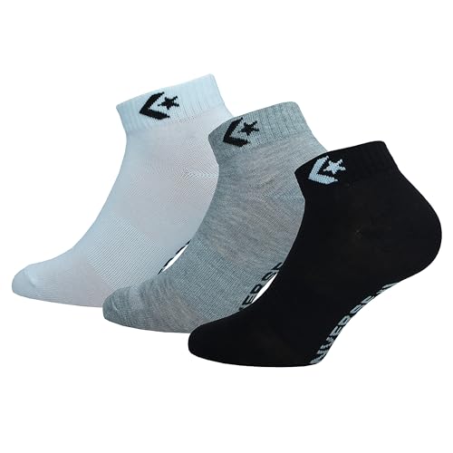 Converse 3 Paar Quarter Socken - Fußgewölbeunterstützung - Polyester - Unisex (Mehrfarbig (Grau, Weiß, Schwarz), 35-38) von Converse