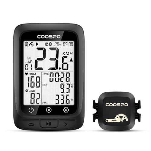 COOSPO Fahrradcomputer GPS Kabellos Drahtloser Fahrradtacho Kilometerzähler, Bluetooth5.0 ANT+ Rennrad Fahrrad Radcomputer 2.4 Zoll LCD mit Hintergrundbeleuchtung Kompatible von CooSpo