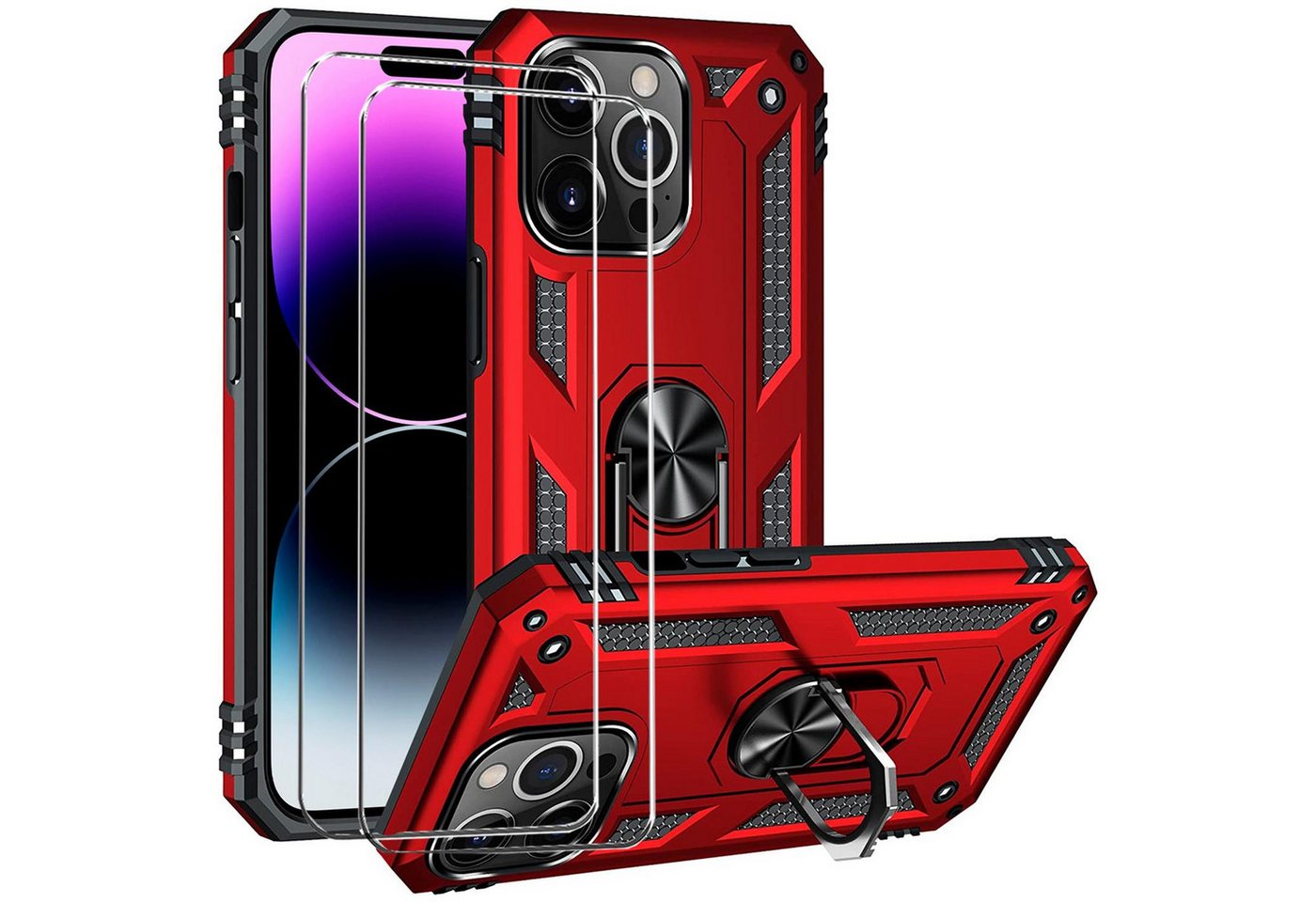 CoolGadget Handyhülle Rot als 2in1 Schutz Cover Set für das Apple iPhone 12 6,1 Zoll, 2x 9H Glas Display Schutz Folie + 1x TPU Case Hülle für iPhone 12 von CoolGadget