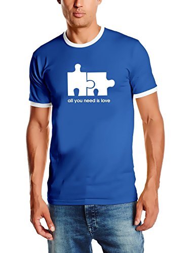 All you need is love - T-Shirt, blau-Herren Ringer Gr.XL von Coole-Fun-T-Shirts