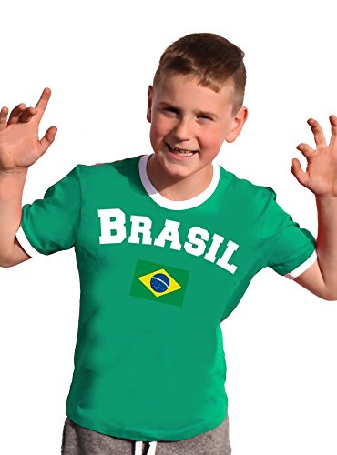 Brasilien T-Shirt Kinder Ringer gelb, 152 von Coole-Fun-T-Shirts
