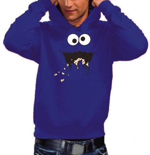 Coole-Fun-T-Shirts Cookie Monster Hoodie Sweatshirt mit Kapuze blau, GR.L von Coole-Fun-T-Shirts
