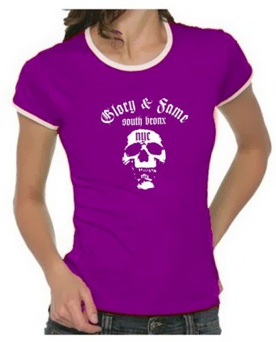 Coole-Fun-T-Shirts Glory and Fame South Bronx NYC Girly Ringer lila/Weiss, Gr.M von Coole-Fun-T-Shirts