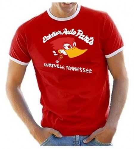 Coole-Fun-T-Shirts Herren Eddies Auto Parts Ringer T-Shirt rot, L von Coole-Fun-T-Shirts