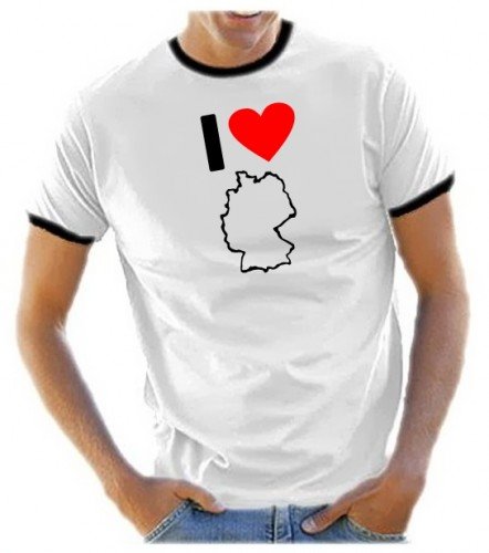 Coole-Fun-T-Shirts Herren T-Shirt I Love Germany - Deutschland fußball, Weiss Ringer Gr.M von Coole-Fun-T-Shirts