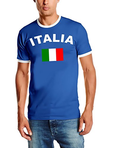Coole-Fun-T-Shirts Herren T-Shirt Italia - Italien fußball, Royalblau Ringer Gr.XL von Coole-Fun-T-Shirts
