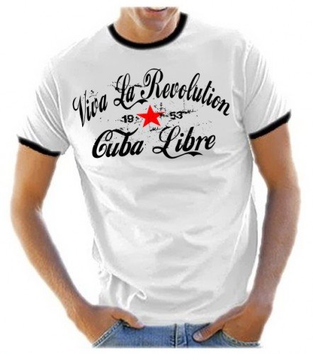 Coole-Fun-T-Shirts Herren Viva LA Revolution - Cuba Libre - Ringer T-Shirt Weiss, L von Coole-Fun-T-Shirts