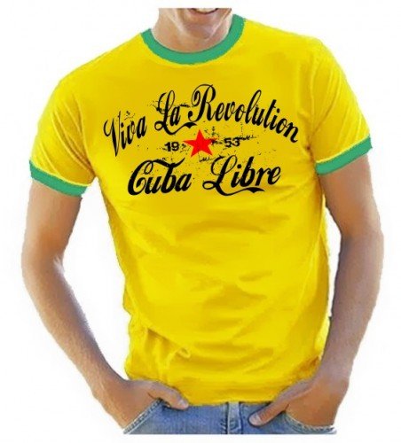 Coole-Fun-T-Shirts Herren Viva LA Revolution - Cuba Libre - Ringer T-Shirt gelb, L von Coole-Fun-T-Shirts