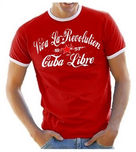 Coole-Fun-T-Shirts Herren Viva LA Revolution - Cuba Libre - Ringer T-Shirt rot, XXL von Coole-Fun-T-Shirts