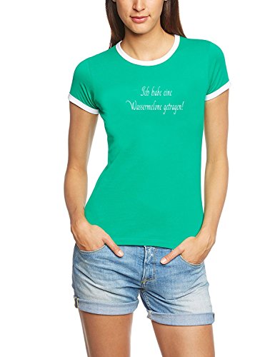 Coole-Fun-T-Shirts Ich Habe eine Wassermelone getragen - Dirty Dancing - Girly Ringer Green/Weiss, Gr.S von Coole-Fun-T-Shirts
