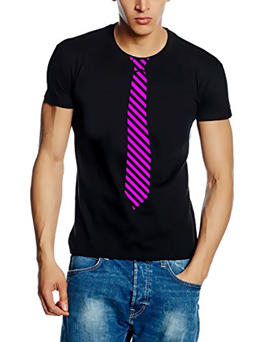 Coole-Fun-T-Shirts Krawatten T-Shirt Karneval Stripes Streifenkrawatte JGA Party Faschings schwarz-pink L von Coole-Fun-T-Shirts