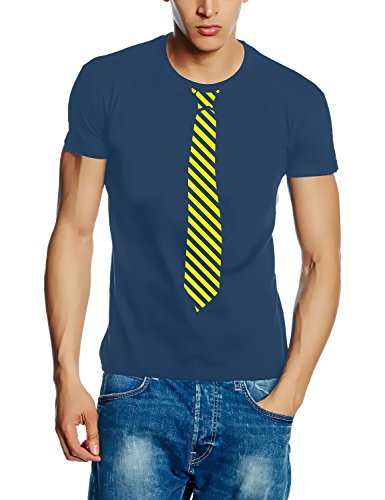 Coole-Fun-T-Shirts Krawatten T-Shirt Karneval Stripes Streifenkrawatte JGA Party Faschings stoneblue-gelb S von Coole-Fun-T-Shirts