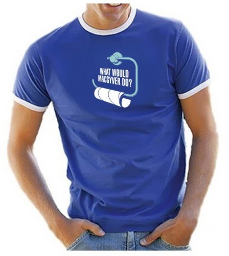 Coole-Fun-T-Shirts MACGYVER What Would Mac Gyver do ? KLOROLLE Ringer T-Shirt Royalblau Gr.L von Coole-Fun-T-Shirts