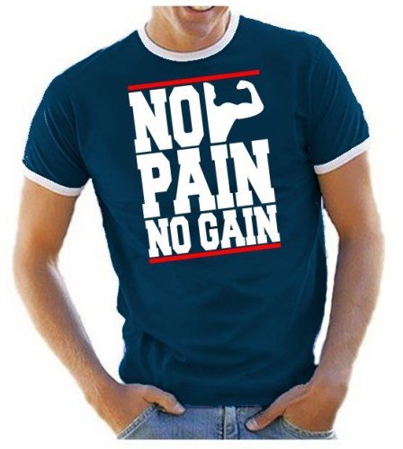 Coole-Fun-T-Shirts NO Pain - NO GAIN ! T-Shirt Ringer Navy Gr.2XL von Coole-Fun-T-Shirts