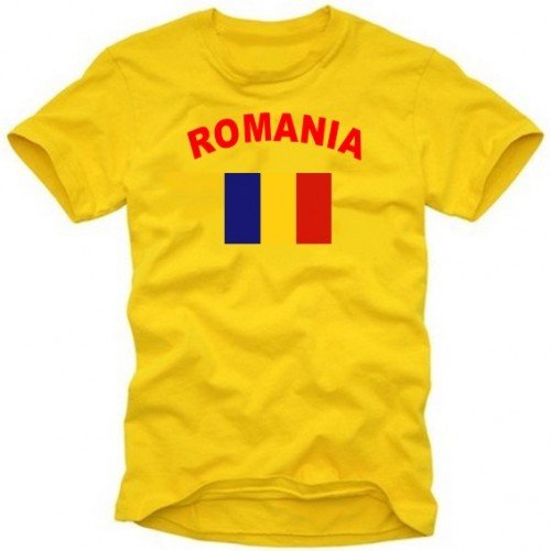 Coole-Fun-T-Shirts Romania - RUMÄNIEN T-Shirt MIT Flagge, GELB, L von Coole-Fun-T-Shirts
