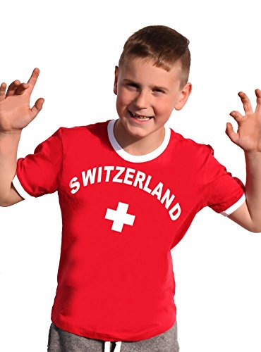 Coole-Fun-T-Shirts Schweiz T-Shirt Kinder Ringer Rot, 152 von Coole-Fun-T-Shirts