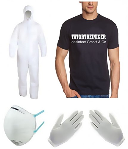 Coole-Fun-T-Shirts TATORT-Reiniger KOSTÜM - Fasching - Karneval - T-Shirt, Overall, Maske + Handschuhe - Navy Gr.3XL von Coole-Fun-T-Shirts