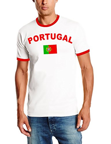 Portugal T-Shirt Ringer Weiss-rot, Gr.XL von Coole-Fun-T-Shirts