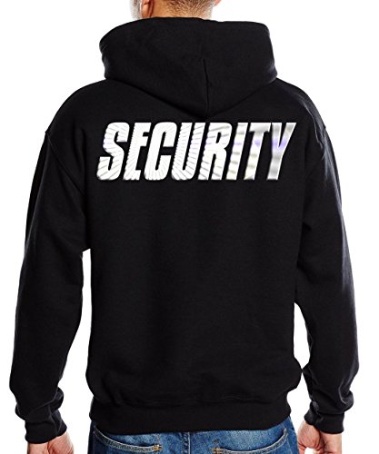 Coole-Fun-T-Shirts Security - Sweatshirt mit Kapuze - reflektierende Folie schwarz Gr.L von Coole-Fun-T-Shirts