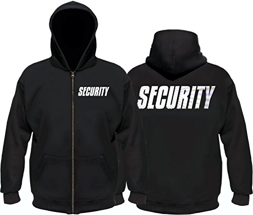 Coole-Fun-T-Shirts Security - Sweatshirtjacke mit Kapuze - reflektierende Folie schwarz Gr.4XL von Coole-Fun-T-Shirts