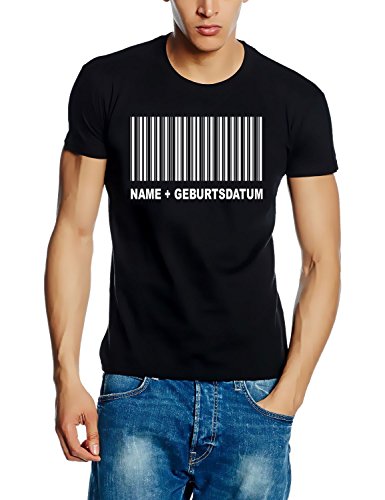 T-Shirt MIT DEINEM Barcode Name + Geburtstag Fun T-Shirts schwarz Gr.L von Coole-Fun-T-Shirts