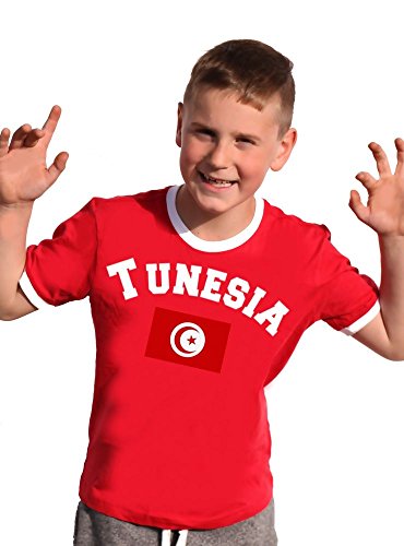 Tunesien T-Shirt Kinder Ringer rot-Weiss, 128 von Coole-Fun-T-Shirts