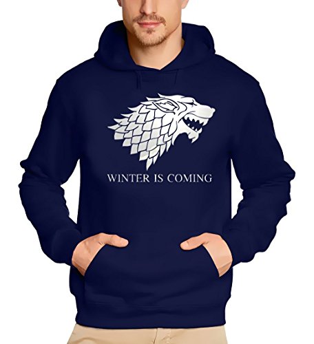 Winter is Coming - Game of Thrones, Hoodie - Sweatshirt mit Kapuze, Navy-Silber GR.3XL von Coole-Fun-T-Shirts