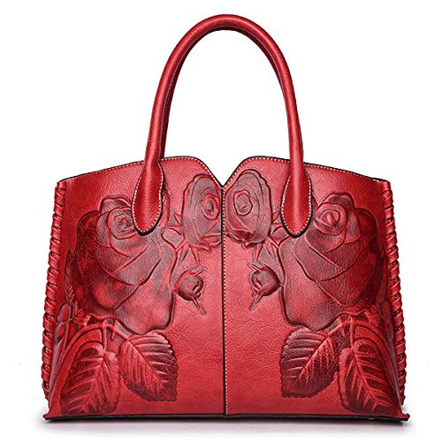 Coolives Damen Henkeltasche Klassische Blume Geprägt Handtasche mit Schulterriemen Schultertasche Umhängetasche Tasche Rot EINWEG von Coolives